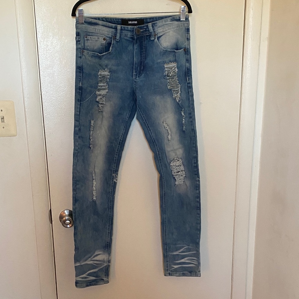 Men's Slim Fit Light Blue Distressed Jeans